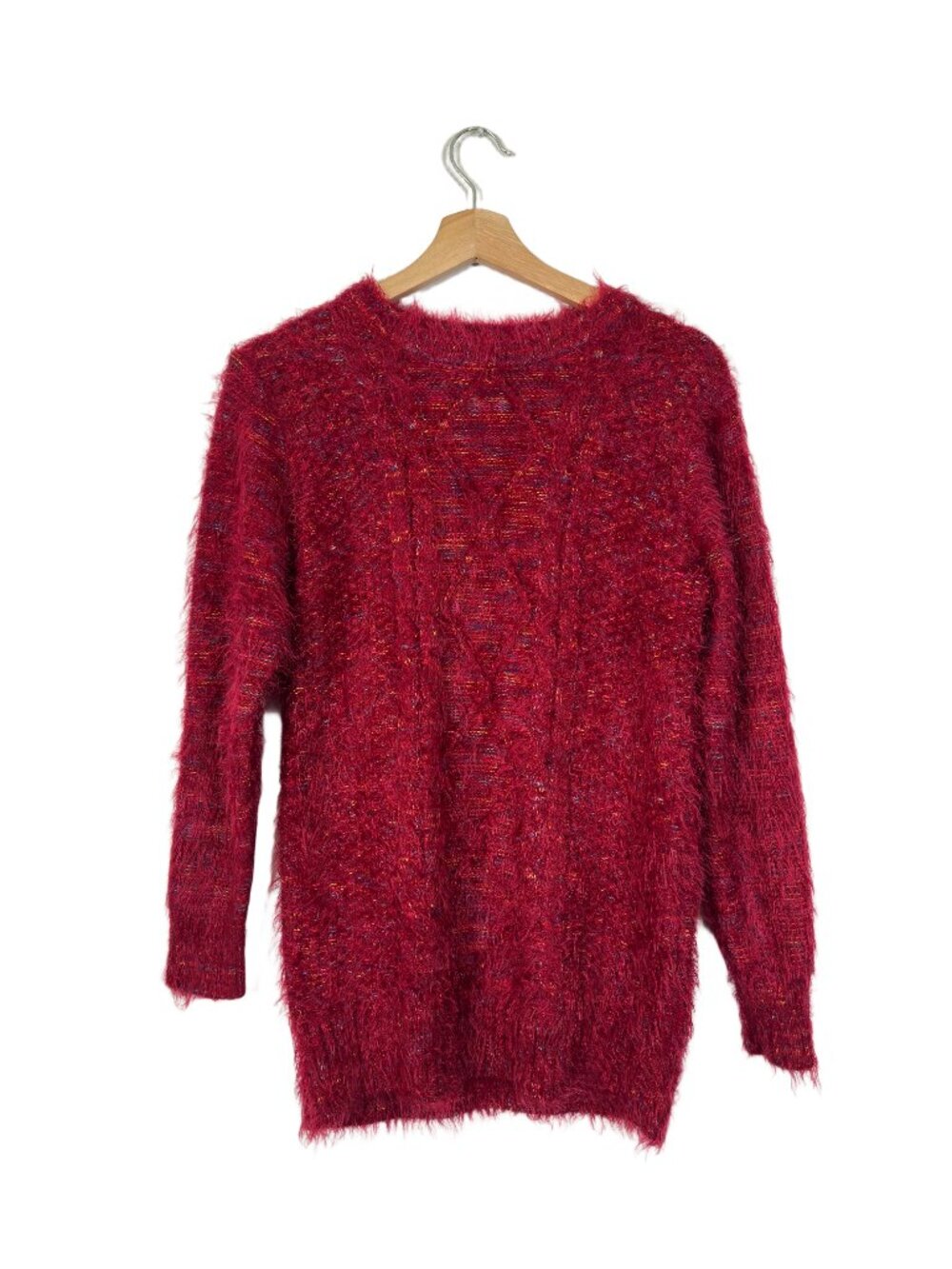 Soft Eyelash Argyle Cable Knit Sweater Size M Cozy Holiday Comfy Fall Colorful